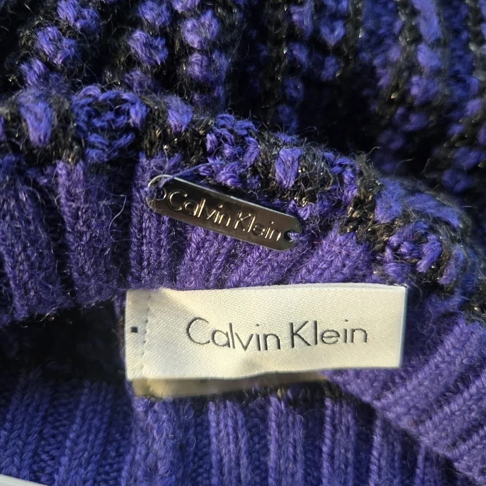 Calvin Klein Black and Purple Knit Hat